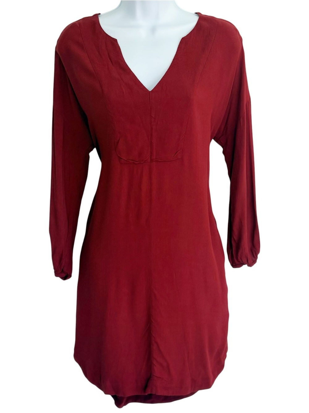 MADEWELL Du Jour Burgundy Red Tunic Dress V Neck Pockets Small